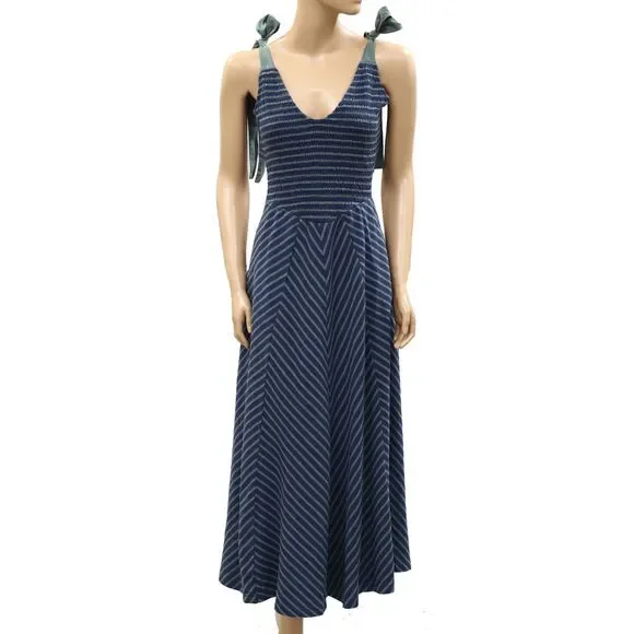 Free People Free-Est Cecelia Midi Dress Striped Printed Smocked Cotton M 286384 - Picture 5 of 9